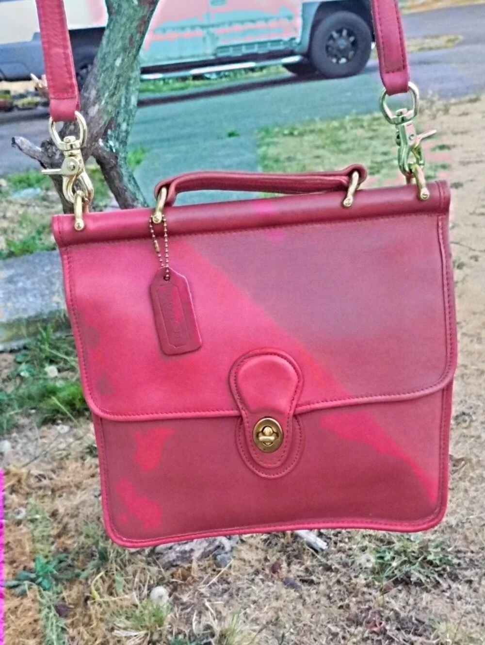 Coach Red Leather Satchel with Gold-Tone Hardware